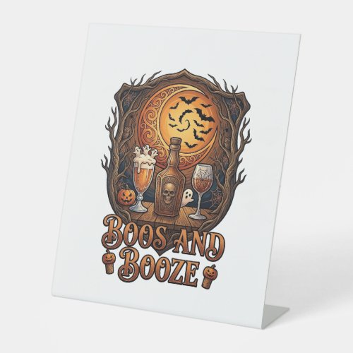 Boos Booze Halloween Skull Bottle Beer Wine Bats M Pedestal Sign