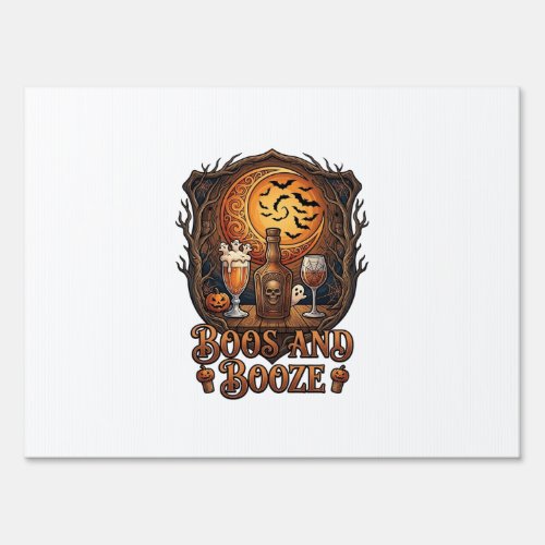 Boos Booze Halloween Skull Bottle Beer Wine Bats M Sign