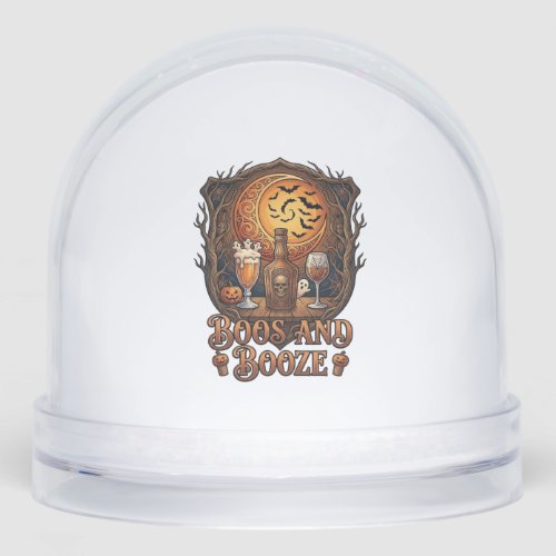 Boos Booze Halloween Skull Bottle Beer Wine Bats M Snow Globe