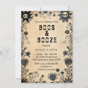 Boos & Booze I Spooky Flowers Halloween Party  Invitation