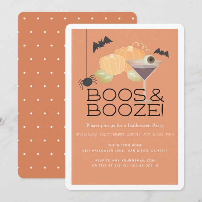 Boos & Booze Pumpkin Halloween Party Invitation (Front/Back)
