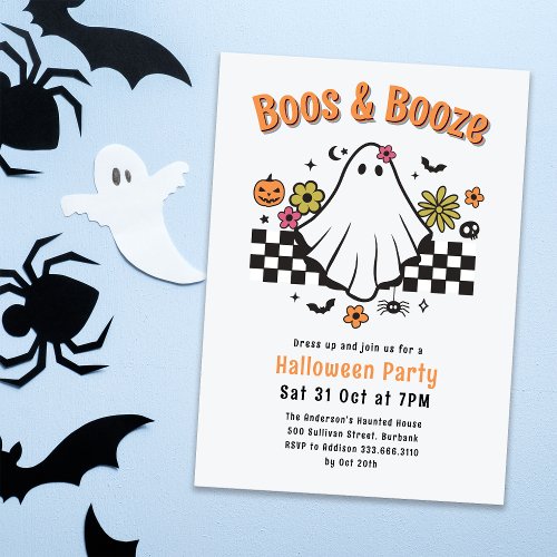 Boos  Booze Retro Ghost Halloween Costume Party Invitation