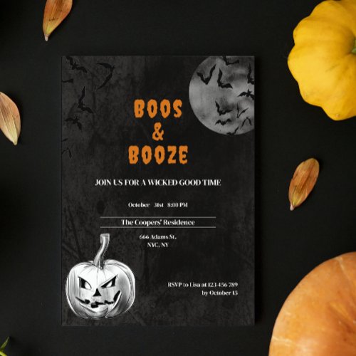 Boos  Booze Spooky Adult Halloween Party Invitation