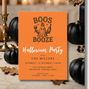 Boos & Booze Vintage Ghost Halloween Party Invitation