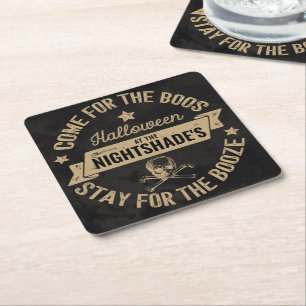 Boos & Booze Vintage Skull Halloween Custom Square Paper Coaster
