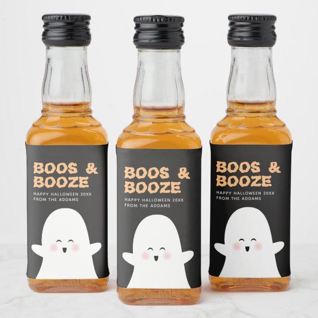 Boos & Boozed Halloween Cute Ghost Mini Alcohol Liquor Bottle Label (Bottles)