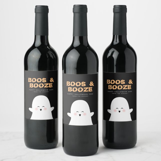 Boos & Boozed Halloween Cute Ghost Wine Label (Bottles)