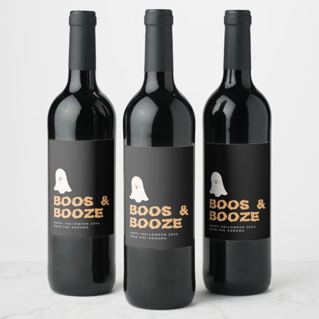 Boos & Boozed Halloween Cute Ghost Wine Label (Bottles)