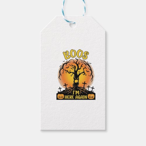 Boos Im Here Again Halloween Spooky Tree Pumpkins Gift Tags