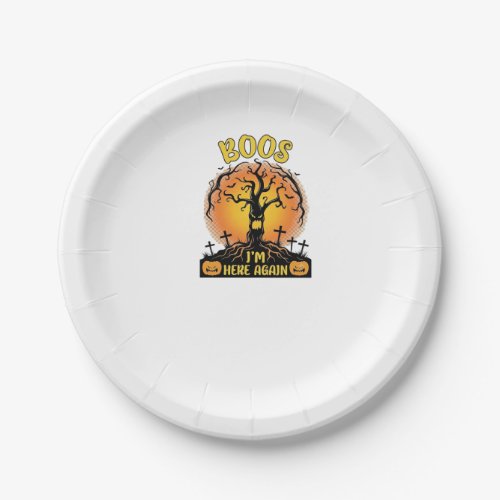 Boos Im Here Again Halloween Spooky Tree Pumpkins  Paper Plates