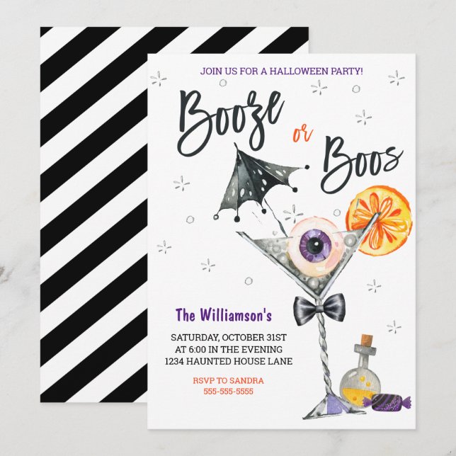 Boo's or Booze Halloween Party Invitation (Front/Back)