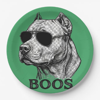 BOOS Pitbull with Sunglasses Ink Sketch Tattoo Des Paper Plates