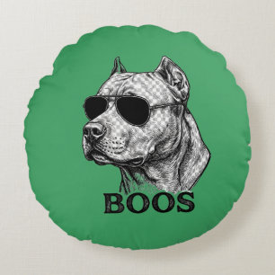 BOOS Pitbull with Sunglasses Ink Sketch Tattoo Des Round Pillow