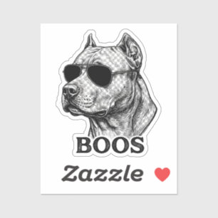 BOOS Pitbull with Sunglasses Ink Sketch Tattoo Des Sticker