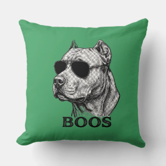 BOOS Pitbull with Sunglasses Ink Sketch Tattoo Des Throw Pillow