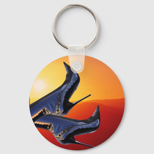 Boot Art with a Coloful Sunset Background Keychain (Front)