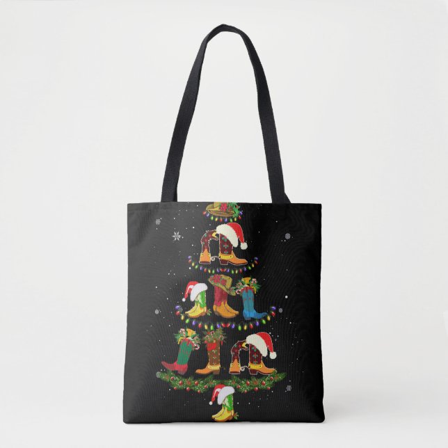 Boot Christmas Tree Line Dance Funny Dancing Boots Tote Bag (Front)