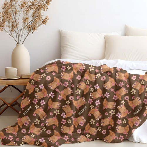 Boot Flower Name in Pattern Western Cowgirl Fleece Blanket