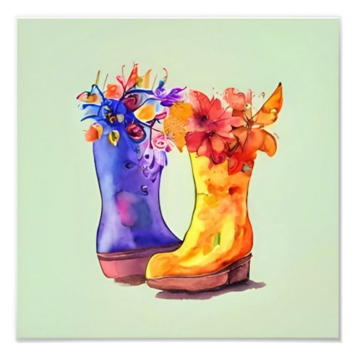Boot flower pot painting photo print