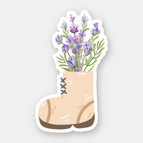 Boot Lavender Watercolor Potted Plant Flowers Sticker