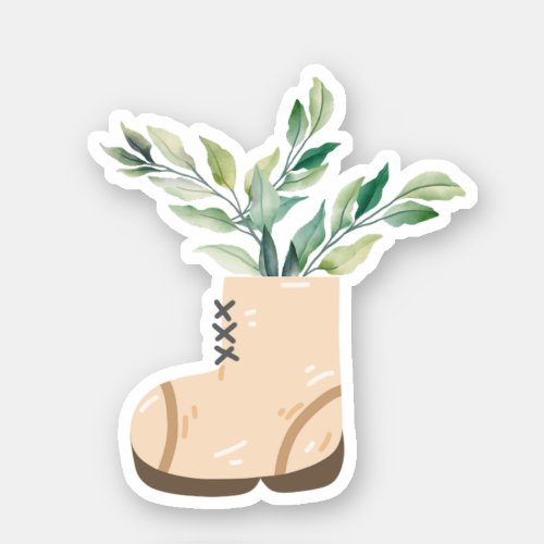 Boot Leaves Watercolor Potted Plant Flora Sticker