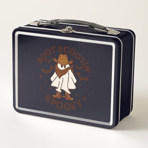 Boot Scoot Spooky Cowboy Ghost Groovy Retro Hallow Metal Lunch Box