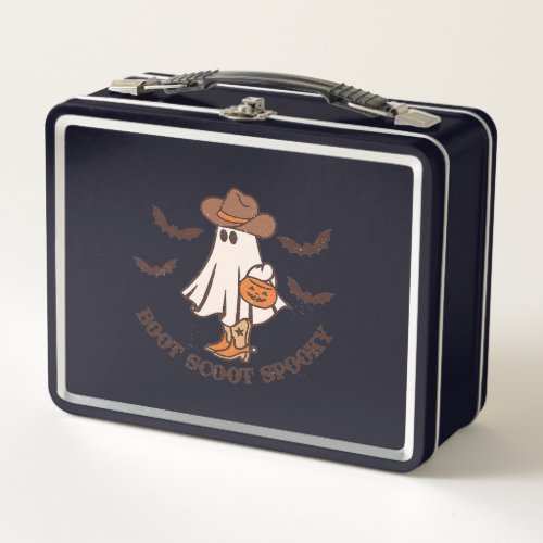 Boot Scoot Spooky Cowboy Ghost Groovy Retro Hallow Metal Lunch Box