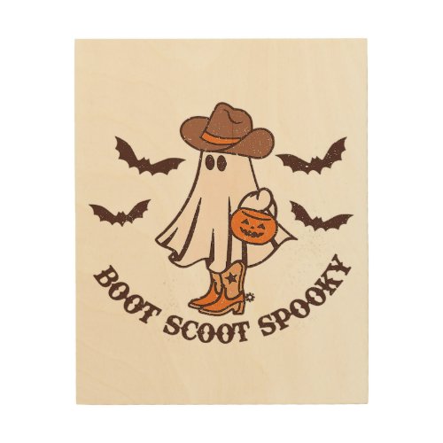Boot Scoot Spooky Cowboy Ghost Groovy Retro Hallow Wood Wall Art