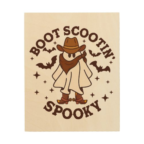 Boot Scoot Spooky Cowboy Ghost Groovy Retro Hallow Wood Wall Art