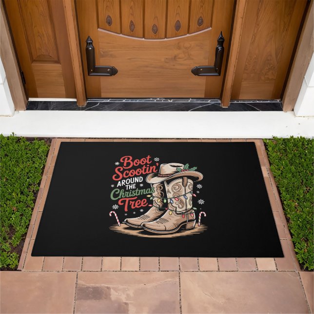 Boot Scootin' Around The Christmas Tree Western Doormat (Outdoor)