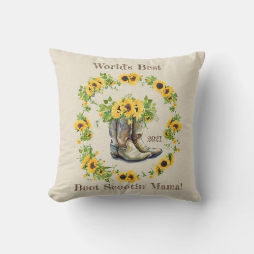 Boot Scootin Mama Sunflowers Boots Mothers Day Throw Pillow