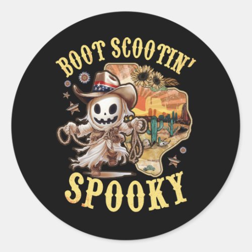 Boot Scootin Spooky Western Country Cowboy Ghost H Classic Round Sticker