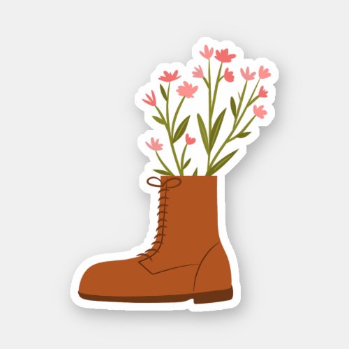 Boot Watercolor Potted Plants Flowers Floral Sticker