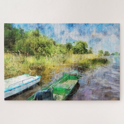 Boote am Ufer der Havel im Havelland Aquarell Jigsaw Puzzle