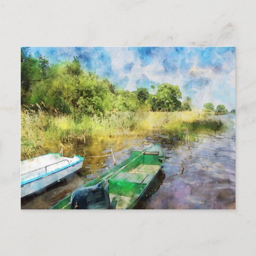 Boote am Ufer der Havel im Havelland Aquarell Postcard