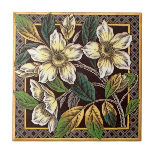 Booth Victorian Wild White Rose Transferware Repro Ceramic Tile