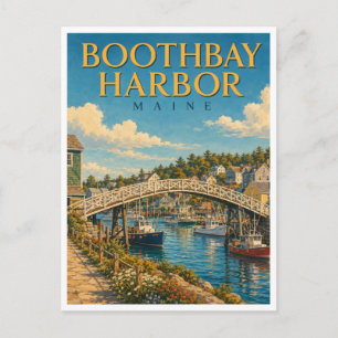Boothbay Harbor Maine Harbor Footbridge GeoSaga Postcard