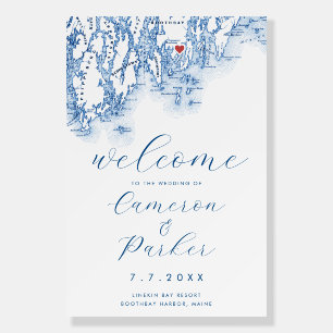 Boothbay Harbor Maine Map Wedding Welcome Sign