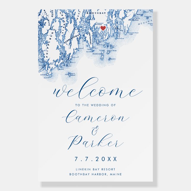 Boothbay Harbor Maine Map Wedding Welcome Sign (Front)