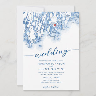 Boothbay Harbor Maine Minimal Modern Map Wedding Invitation