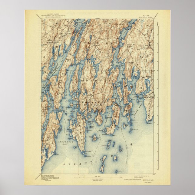 Boothbay Harbor Maine Vintage Map 1893 Poster (Front)