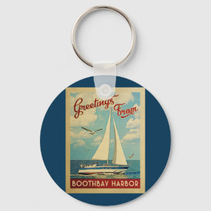 Boothbay Harbor Sailboat Vintage Travel Maine Keychain