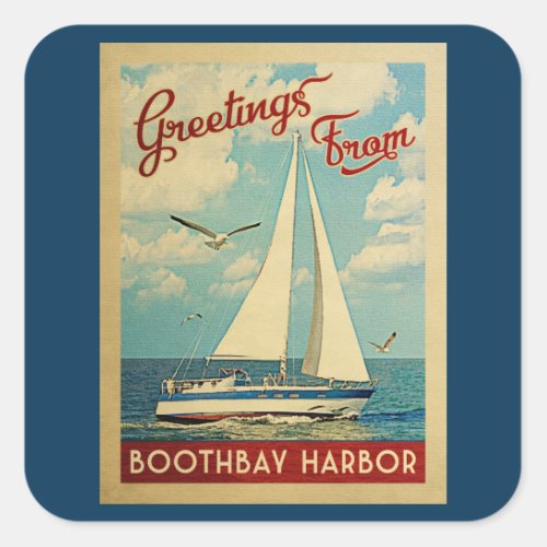 Boothbay Harbor Sailboat Vintage Travel Maine Square Sticker