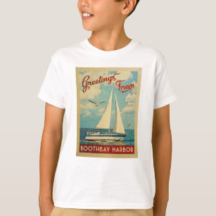 Boothbay Harbor Sailboat Vintage Travel Maine T-Shirt