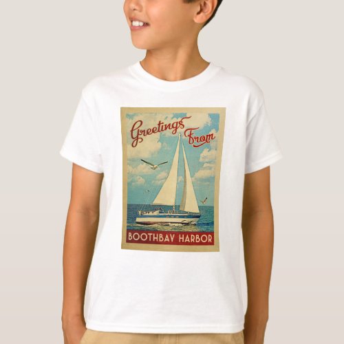 Boothbay Harbor Sailboat Vintage Travel Maine T_Shirt