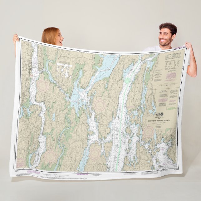 Boothbay Harbor to Bath Nautical Chart 13296 Fleece Blanket (In Situ)