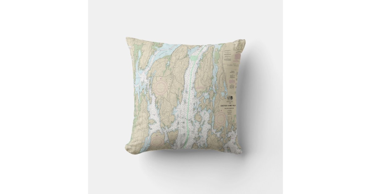 Boothbay Harbor to Bath Nautical Chart 13296 Throw Pillow Zazzle
