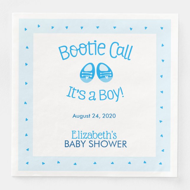 Bootie Call Blue Baby Boy Shower Paper Dinner Napkins (Front)