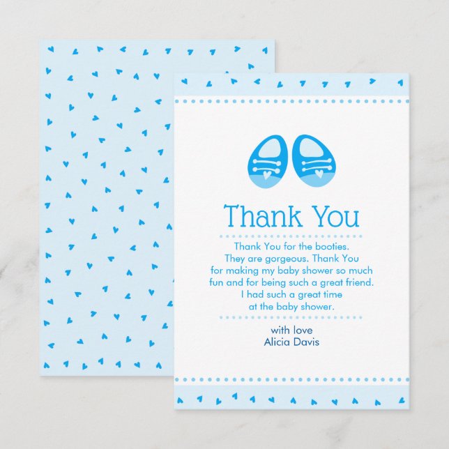 Bootie Call Blue Baby Boy Shower Thank You card (Front/Back)