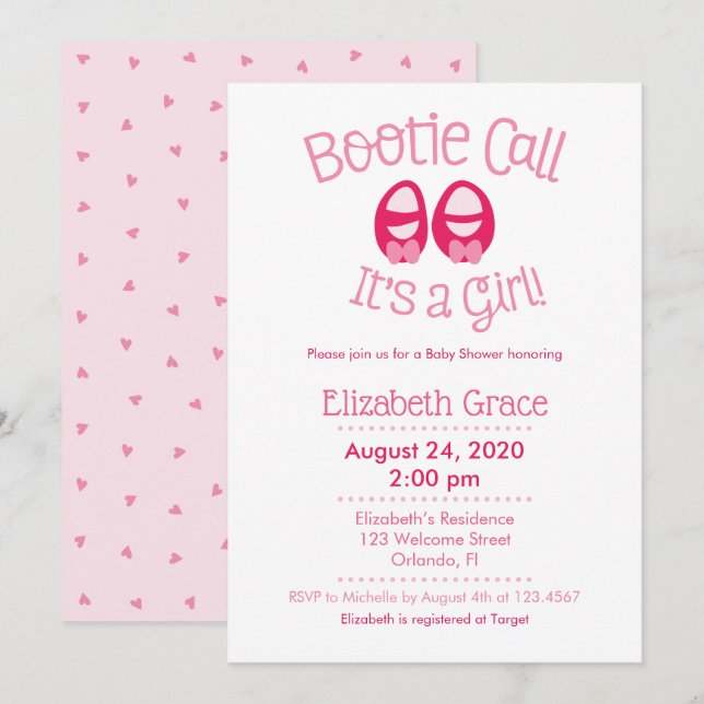 Bootie Call Pink Baby Girl Shower Invitation (Front/Back)